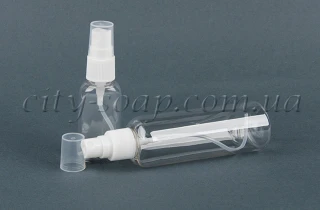 Флакон круглий, прозорий з білим розпилювачем:Косметична тара - 1 | https://city-soap.com.ua